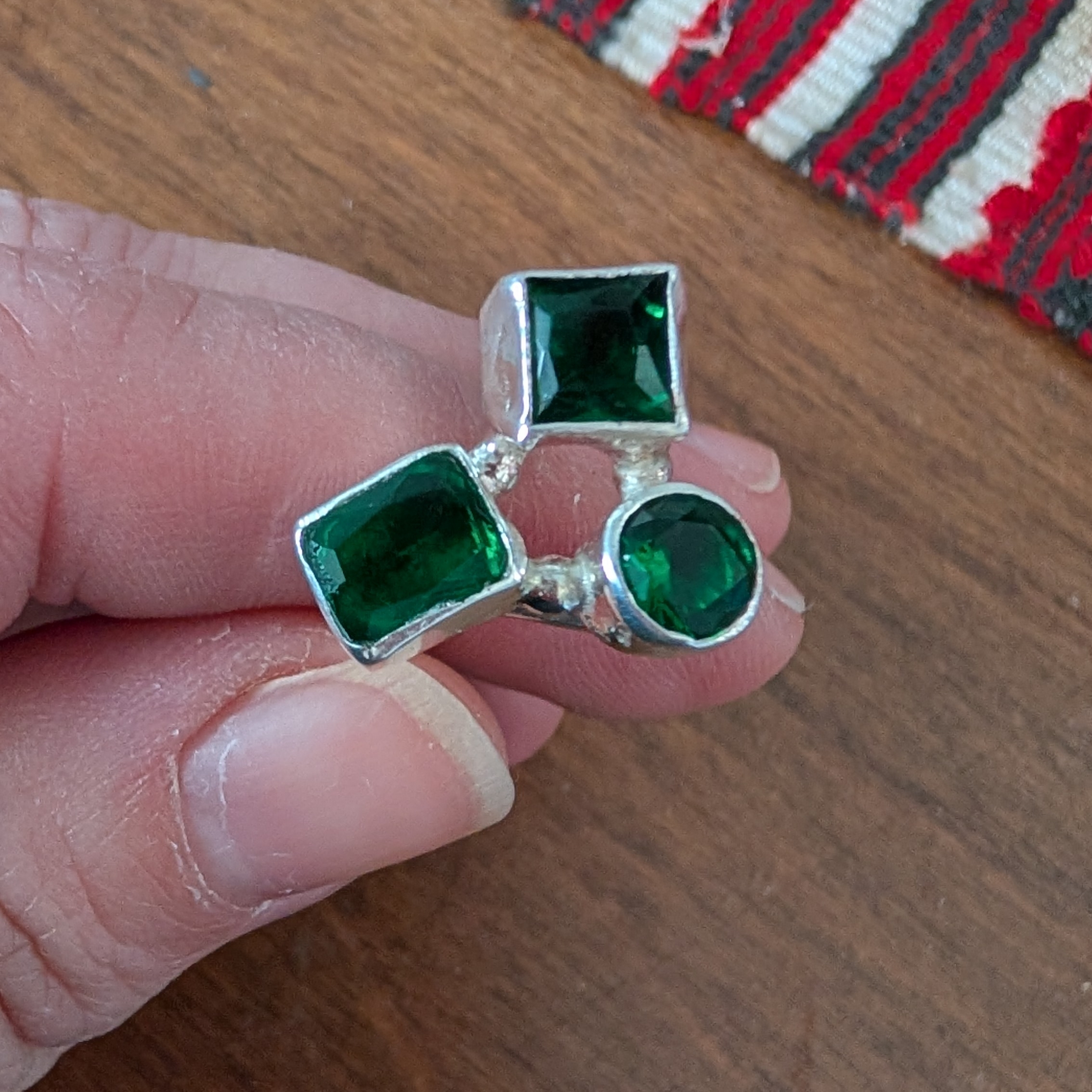 Sterling Silver Green Gemstone Cluster Ring - Women